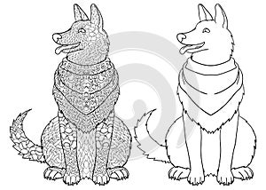 Antistress coloring page with dog.