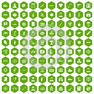 100 antiterrorism icons hexagon green