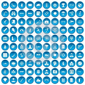 100 antiterrorism icons set blue photo