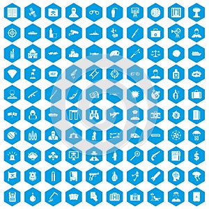 100 antiterrorism icons set blue photo