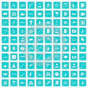 100 antiterrorism icons set grunge blue photo