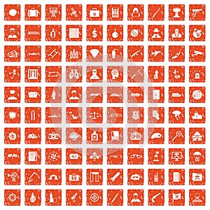 100 antiterrorism icons set grunge orange photo