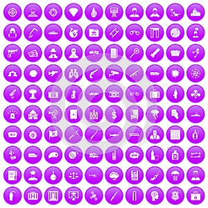 100 antiterrorism icons set purple photo