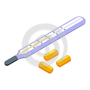 Antiviral temperature pill icon isometric vector. Medicine virus