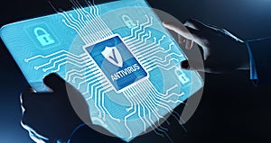 Antivirus Cyber security Data protection Technology concept on virtual screen