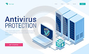 Antivirus protection isometric landing page banner