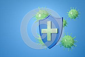 Antivirus shield, concept of coronavirus and protection. Mockup