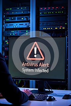 Antivirus Warning Screen Showing System Infection In Corporate Data Center Environment