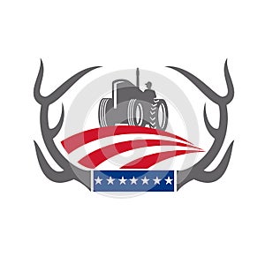 Antler Farm Tractor American Flag Retro