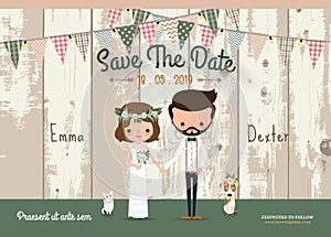Antler flowers rustic wedding save the date invitation card photo