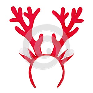 Antlers of a deer headband isolated on white background. Pair of toy reindeer horns