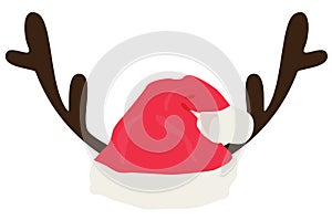 Antlers With Santa Hat Isolated on White Background.