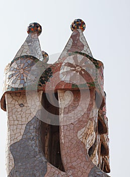 Anton Gaudi; photo of spires in Barcelona Spain