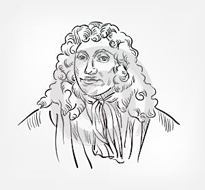 Anton van Leeuwenhoek famous Dutch businessman physician medical scientist vector sketch illustration