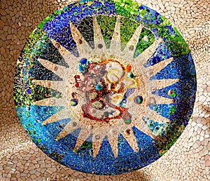 Antoni Gaudi Ceramic Mosaic Design Guell Park Barcelona Catalonia Spain photo