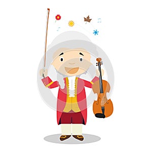 Antonio Vivaldi cartoon character. Vector Illustration.