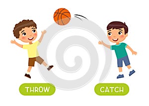 Antonyms concept, THROW and CATCH photo