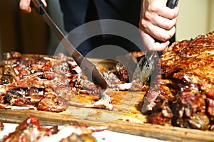 Antrikot and potato kebabs are in wooden . Many Cooking Traditional Azerbaijan asting lamb barbecues . Barbecue is prepared of