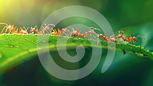 The ants on green leaf.AI generated image