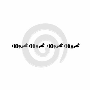 Ants line up crawling cutely drawn in black and white