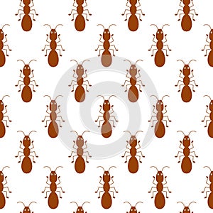 Ants on white background. Seamless background pattern.