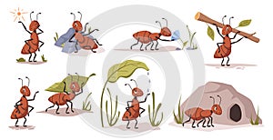Cute ant creatures working, ecosystem and nature