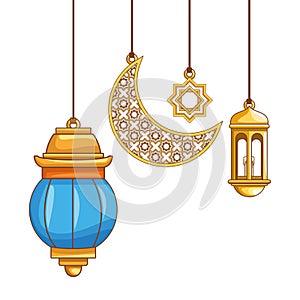 Anttique lanterns and moon symbols hanging cartoon