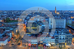 Antwerp aerial at twilight, Belgium