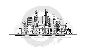 Antwerp, Belgium architecture line skyline illustration. Linear vector cityscape with famous landmarks, city sights
