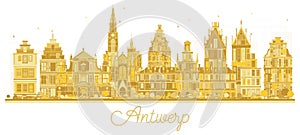 Antwerp Belgium City Skyline Silhouette with Golden Buildings Isolated on White