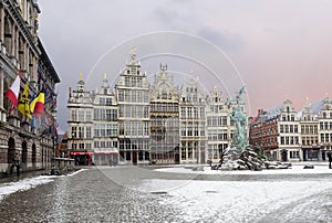 Antwerp, Belgium, Grote Markt square, Guild buildings, Brabo fountain.