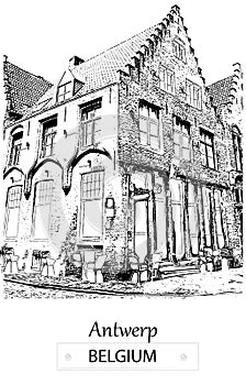 Antwerp cafe street view line art vector vintages