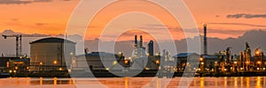 Antwerp Harbor Belgium Sunset with a large oil tanker at a oil gas LPG terminal