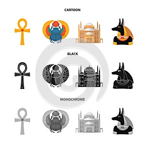 Anubis, Ankh, Cairo citadel, Egyptian beetle.Ancient Egypt set collection icons in cartoon,black,monochrome style vector