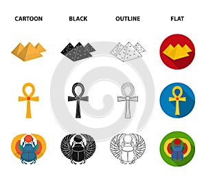 Anubis, Ankh, Cairo citadel, Egyptian beetle.Ancient Egypt set collection icons in cartoon,black,outline,flat style