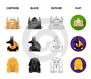 Anubis, Ankh, Cairo citadel, Egyptian beetle.Ancient Egypt set collection icons in cartoon,black,outline,flat style