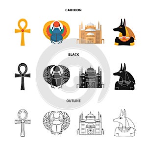 Anubis, Ankh, Cairo citadel, Egyptian beetle.Ancient Egypt set collection icons in cartoon,black,outline style vector