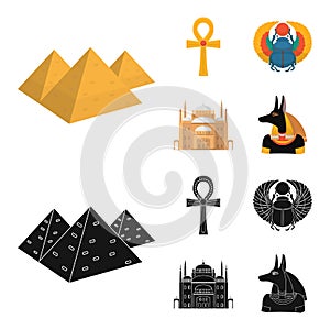 Anubis, Ankh, Cairo citadel, Egyptian beetle.Ancient Egypt set collection icons in cartoon,black style vector symbol