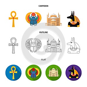Anubis, Ankh, Cairo citadel, Egyptian beetle.Ancient Egypt set collection icons in cartoon,outline,flat style vector