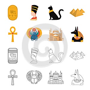 Anubis, Ankh, Cairo citadel, Egyptian beetle.Ancient Egypt set collection icons in cartoon,outline style vector symbol