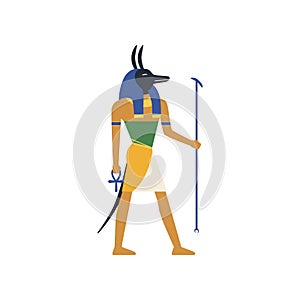 Anubis, the god of death, Egyptian ancient culture vector Illustration