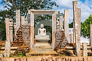 Anuradhapura, guardian statue at Thuparama Dagoba in the Mahavihara, Cultural Triangle of Sri Lanka