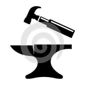 Anvil and Hammer forge icon. Blacksmith vector illustration