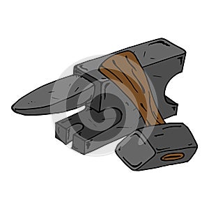 Anvil with a hammer. Vector illustration of an anvil with a sledgehammer. Hand drawn sledge hammer with an anvil