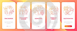 Anxiety disorder types red gradient onboarding mobile app screen
