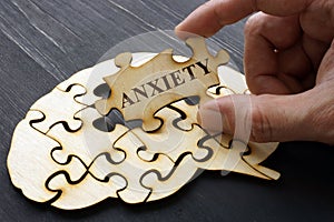 Anxiety. Hand holds on part of puzzles from brain