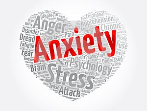 Anxiety heart word cloud collage, health concept background