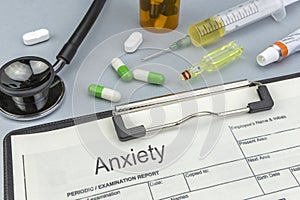 Anxiety, medicines and syringes as concept