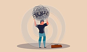 Anxiety stress and man frustrated. Difficulty businessman disappointed and panic overworked work vector illustration concept.