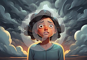 Anxious Girl: Cartoon Portrait of Worry